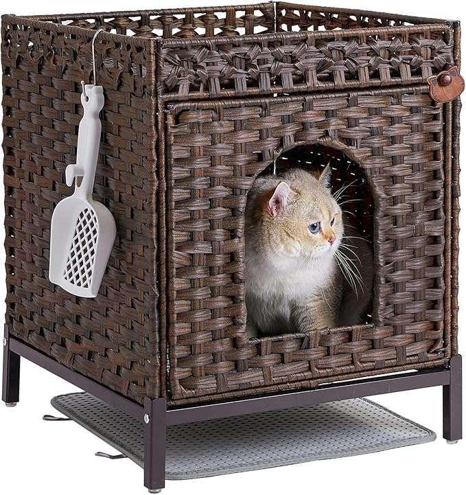 mueble arenero oculto para gatos SETVSON de ratan tejido a mano con medidas de 46.99 por 52.07 por 58.93 centimetros en chile