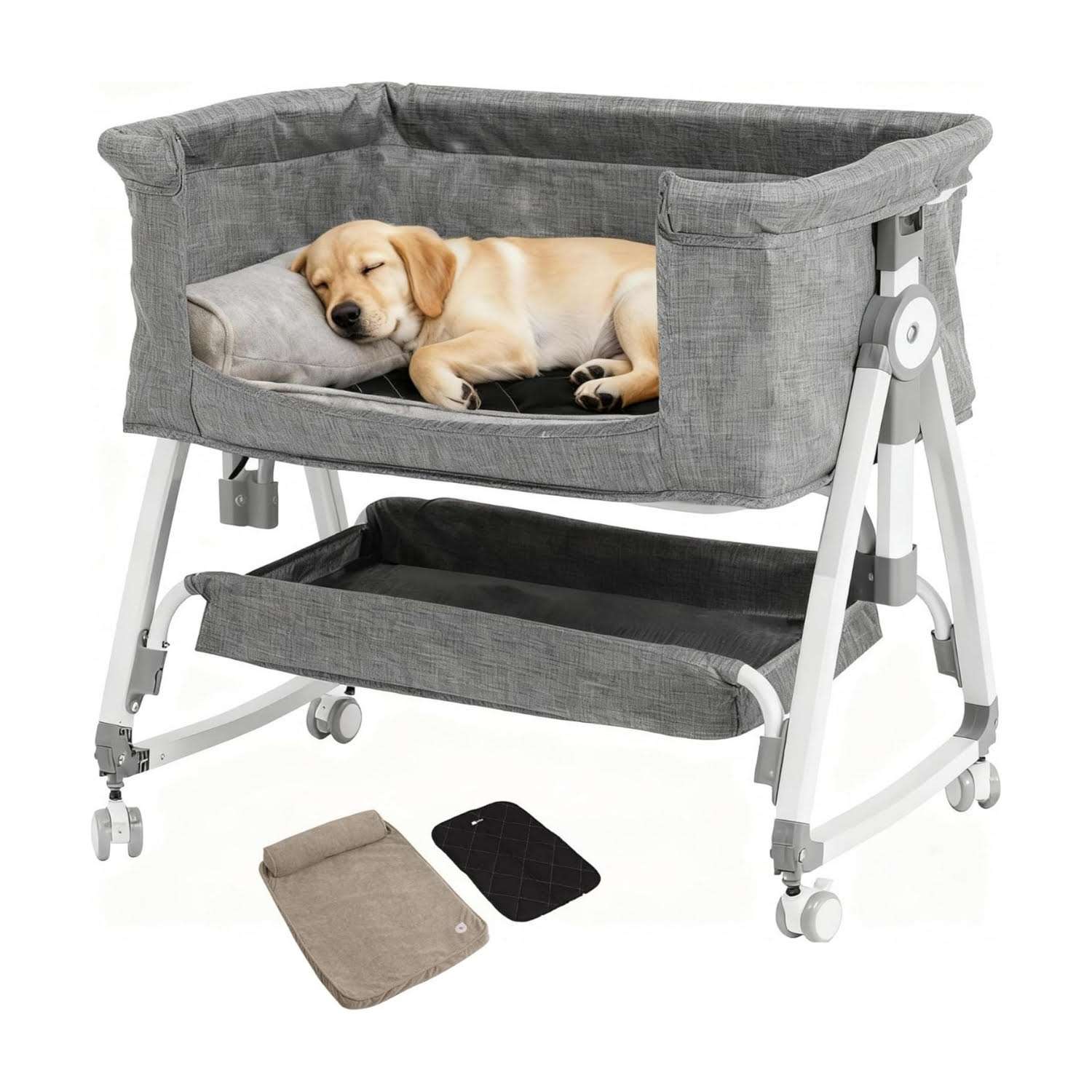 cama extension de altura ajustable para perros y gatos de 75 por 55 por 82 centimetros con ruedas y almacenamiento inferior ideal para chile