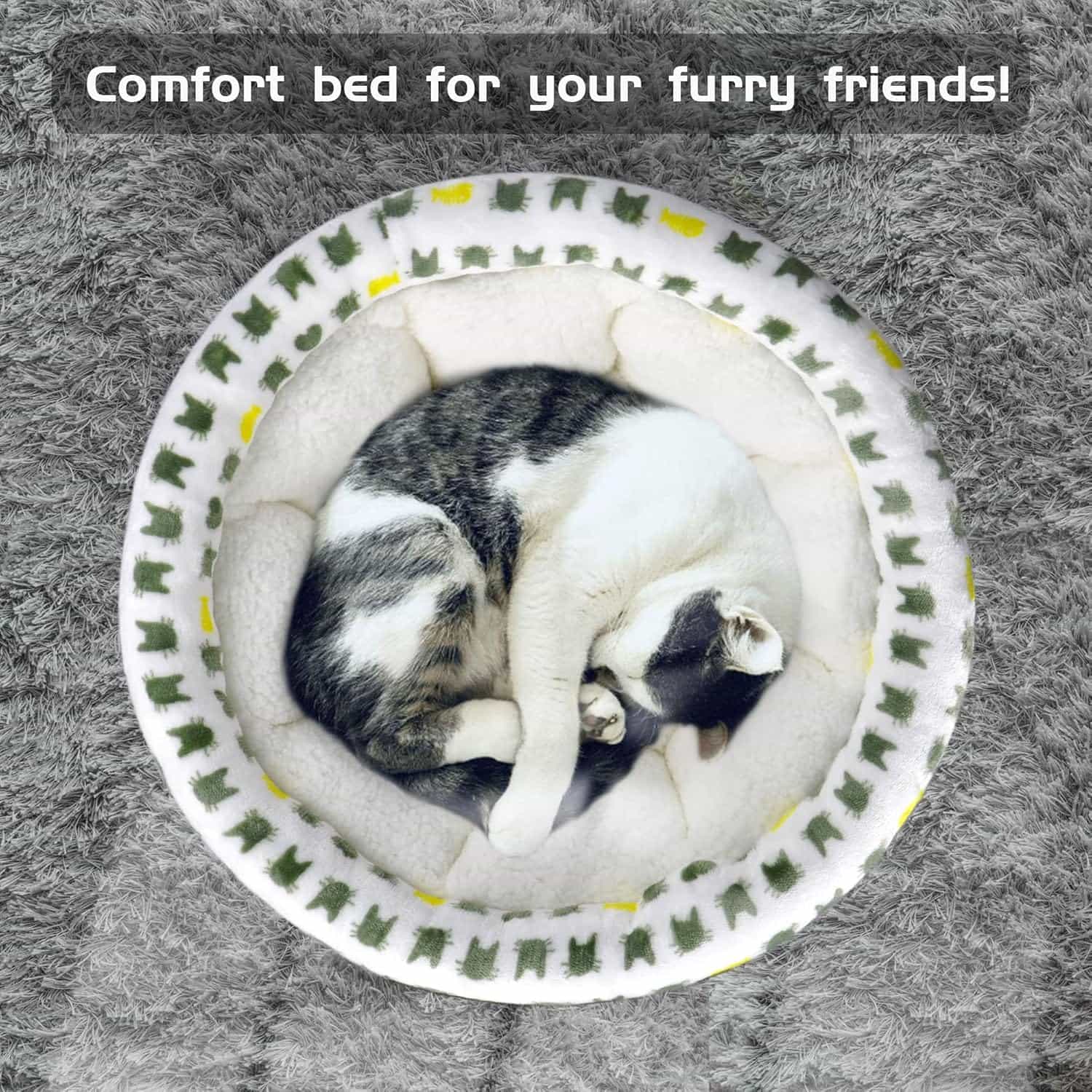 cama antiestres para gatos y perros pequeños redonda de felpa con medidas de 43.94 por 43.94 por 15.24 centimetros