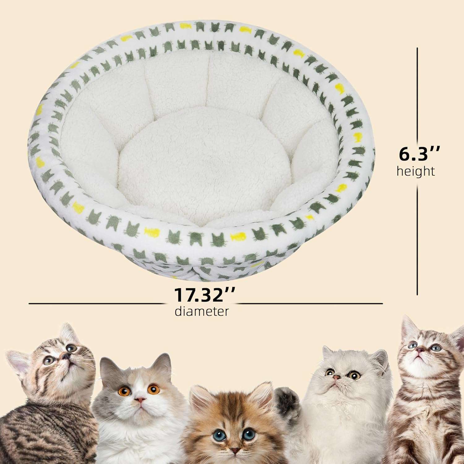 cama antiestres para gatos y perros pequeños redonda de felpa con medidas de 43.94 por 43.94 por 15.24 centimetros