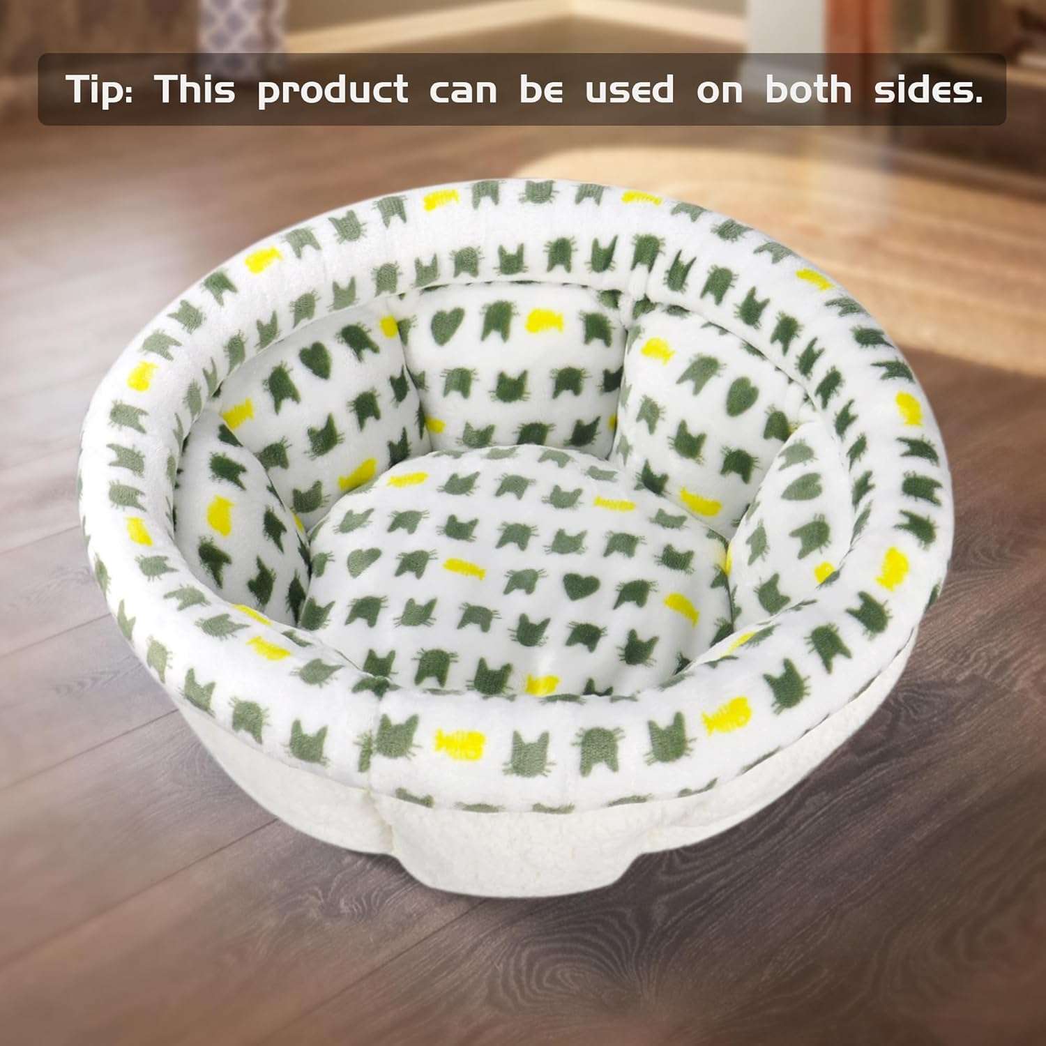 cama antiestres para gatos y perros pequeños redonda de felpa con medidas de 43.94 por 43.94 por 15.24 centimetros