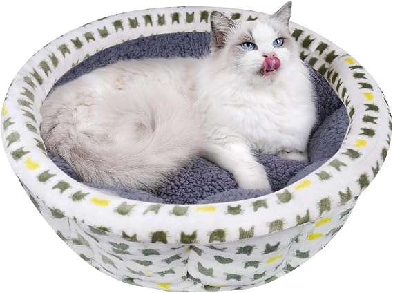 cama antiestres para gatos y perros pequeños redonda de felpa con medidas de 43.94 por 43.94 por 15.24 centimetros
