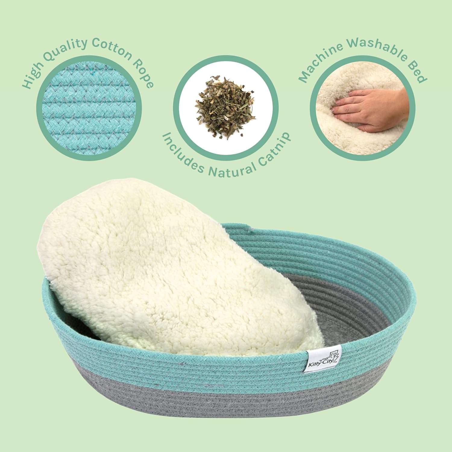 cama tejida de algodon para gatos con cojin lavable y medidas de 48.26 por 35.56 por 12.70 centimetros