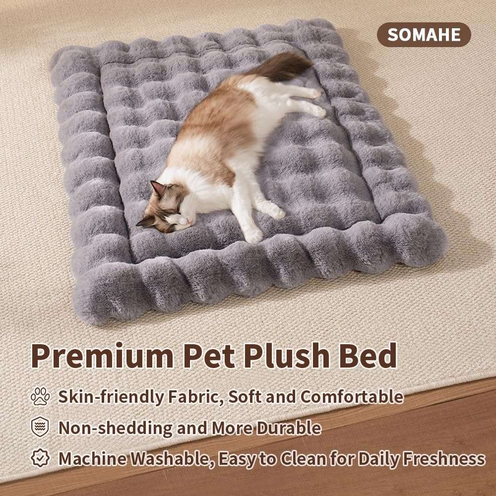 tapete cama para gatos gris lavable y antideslizante con medidas de 58.42 por 38.10 centimetros