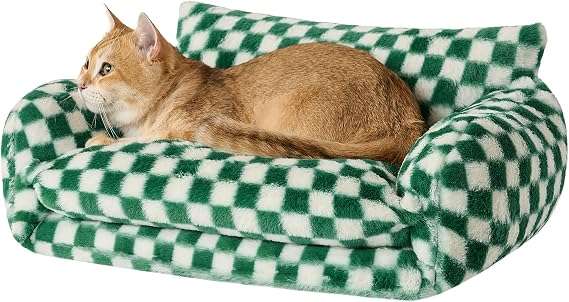 sofa cama nido ortopedico para gatos Hollypet color verde bosque y blanco con medidas de 53.34 por 38.10 por 20.32 centimetros