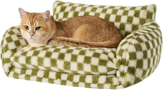 sofa cama nido ortopedico para gatos Hollypet color verde bosque y blanco con medidas de 53.34 por 38.10 por 20.32 centimetros