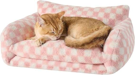 sofa cama nido ortopedico para gatos Hollypet color verde bosque y blanco con medidas de 53.34 por 38.10 por 20.32 centimetros
