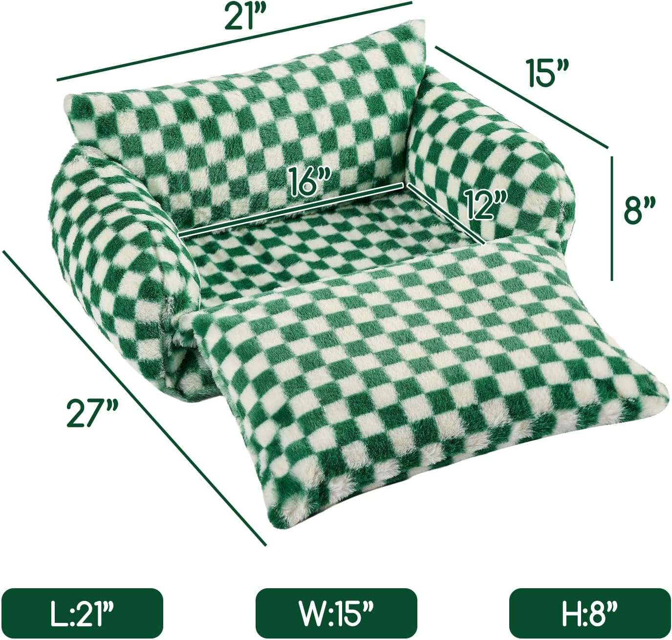 sofa cama nido ortopedico para gatos Hollypet color verde bosque y blanco con medidas de 53.34 por 38.10 por 20.32 centimetros