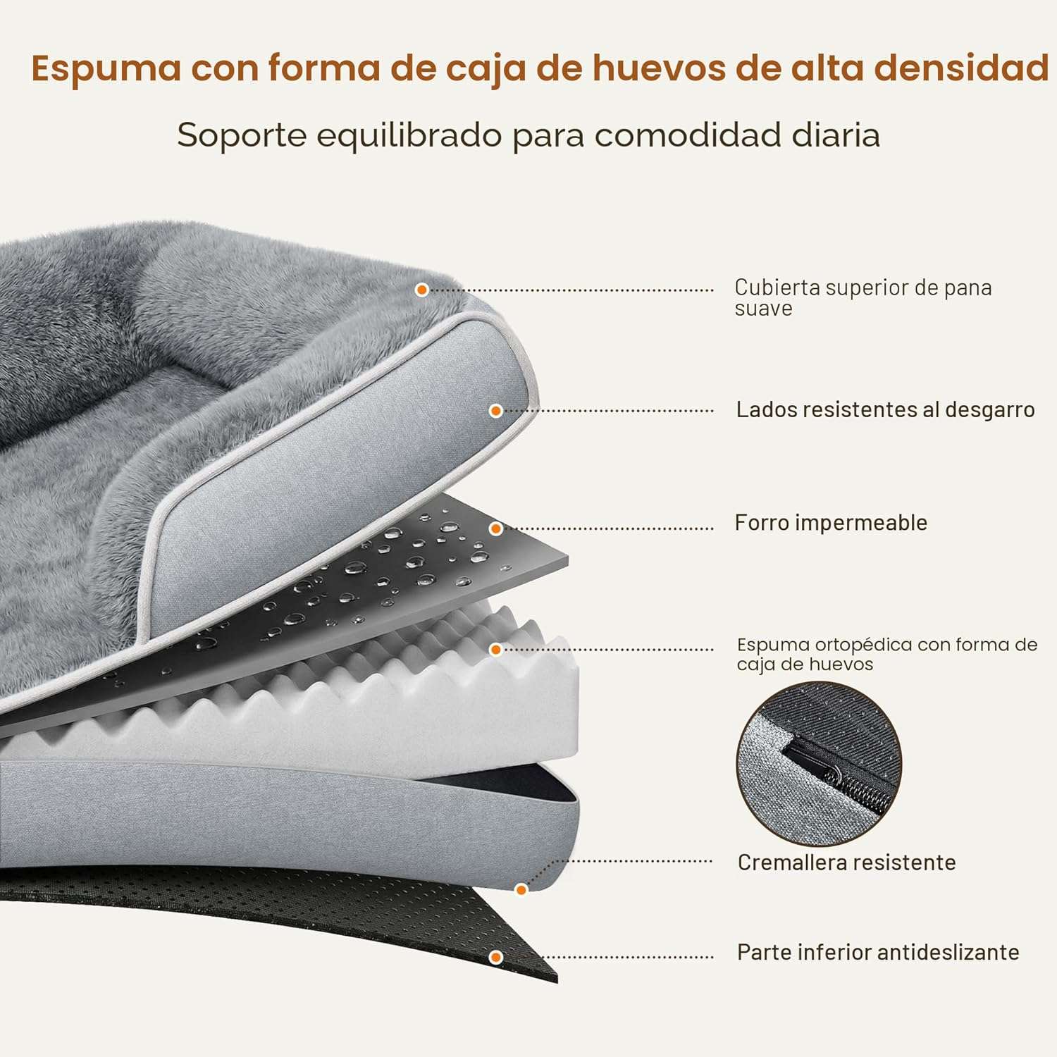 cama ortopedica gris claro para perros medianos de 76 por 51 centimetros con funda lavable y base antideslizante ideal para chile
