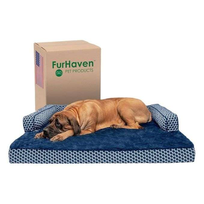 cama ortopedica tipo sofa para perro xxl furhaven de 135 centimetros color azul diamante con funda extraible lavable ideal para chile