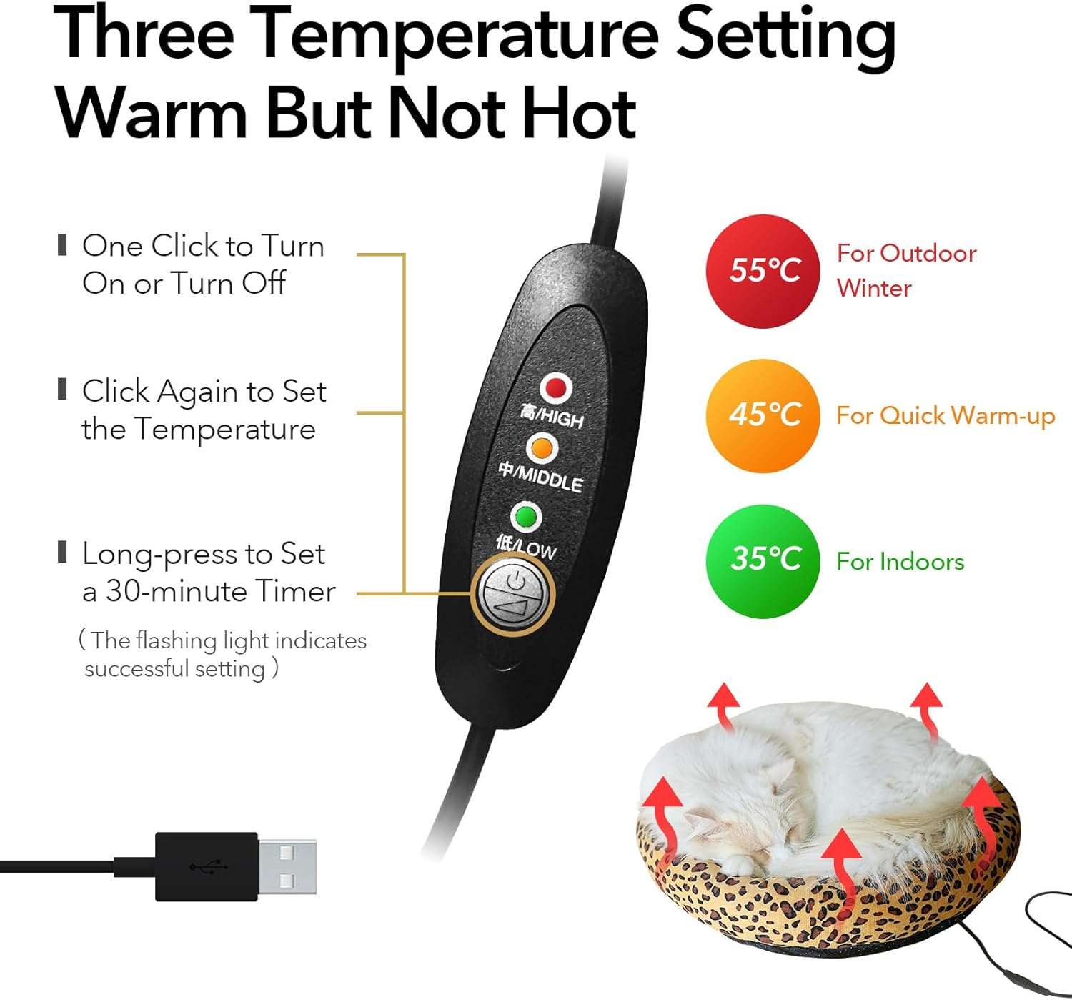 cama termica usb para gatos y perros pequeños lavable con control de temperatura de 3 niveles ideal para chile