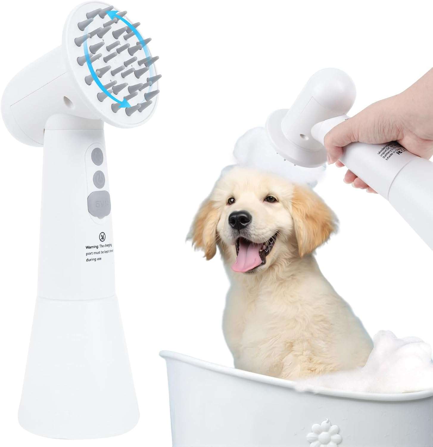 cepillo electrico giratorio dispensador de espuma para baño de perros y gatos con cabezal de silicona ideal para chile