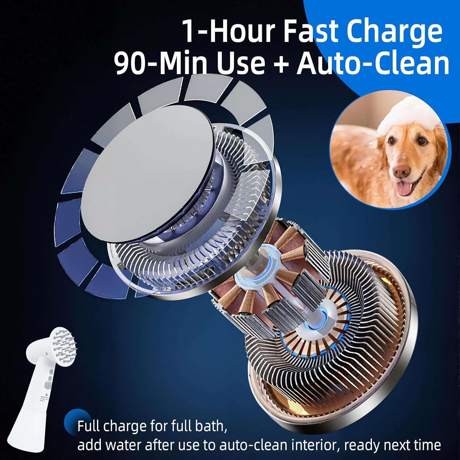 cepillo electrico giratorio dispensador de espuma para baño de perros y gatos con cabezal de silicona ideal para chile