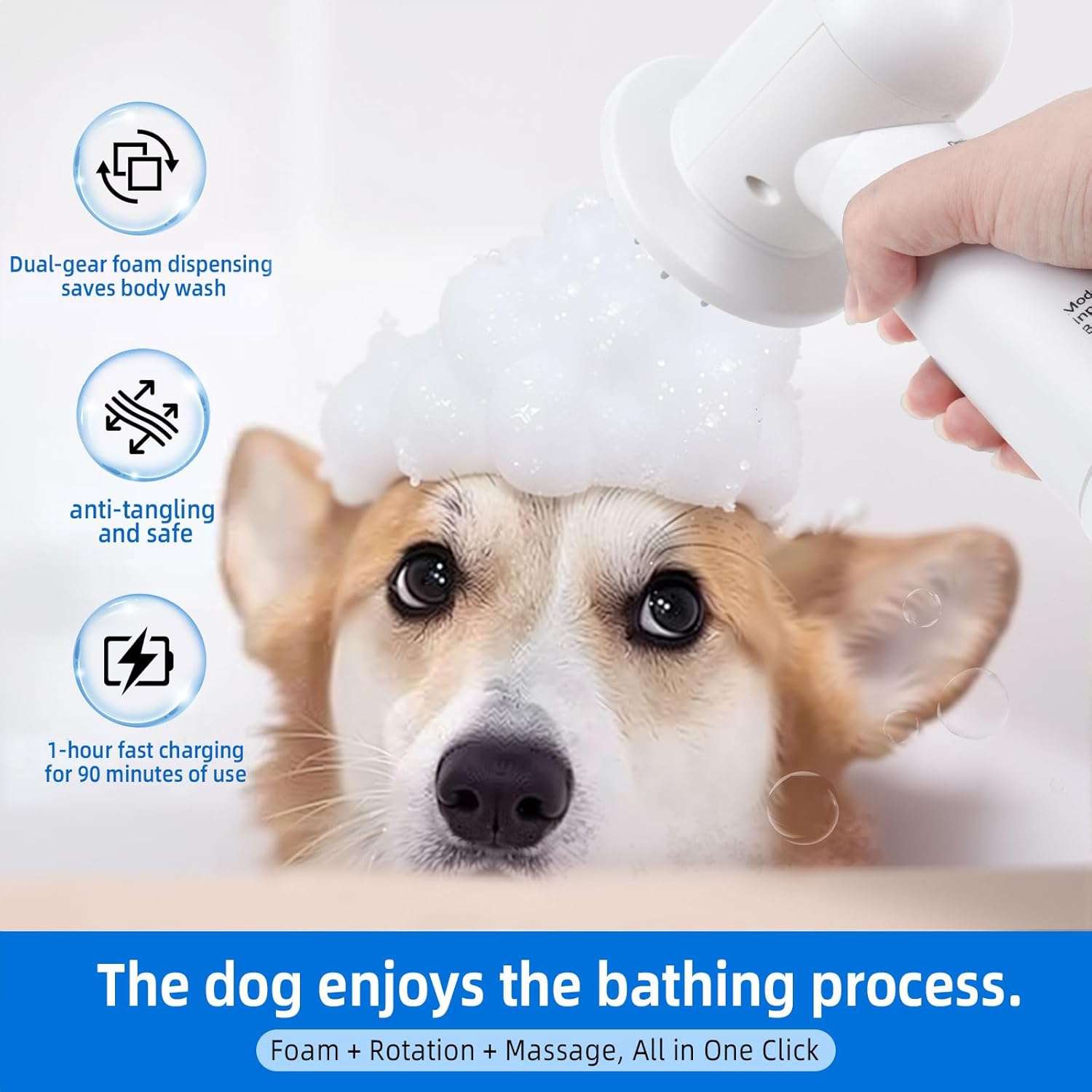 cepillo electrico giratorio dispensador de espuma para baño de perros y gatos con cabezal de silicona ideal para chile