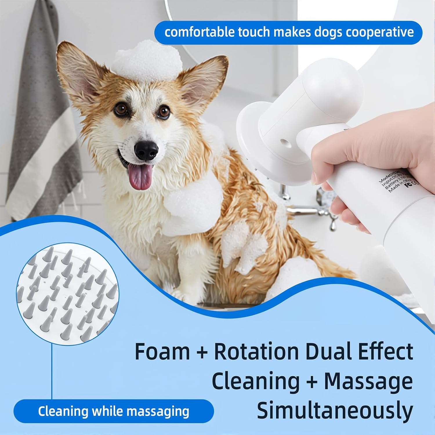 cepillo electrico giratorio dispensador de espuma para baño de perros y gatos con cabezal de silicona ideal para chile