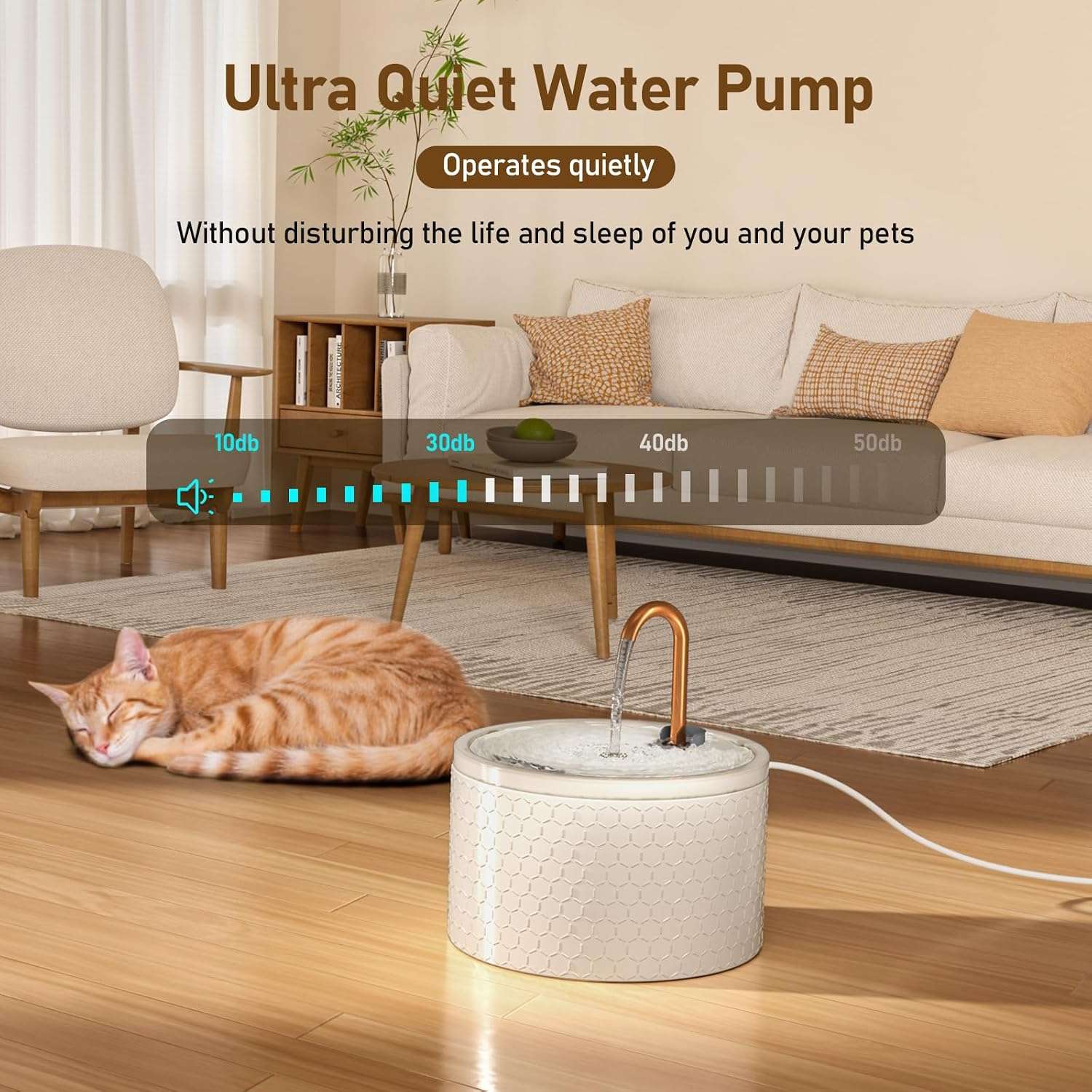fuente de agua automatica de ceramica para gatos de 2.1 litros con bomba silenciosa y doble filtracion