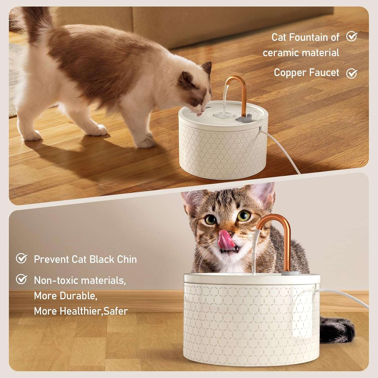 fuente de agua automatica de ceramica para gatos de 2.1 litros con bomba silenciosa y doble filtracion