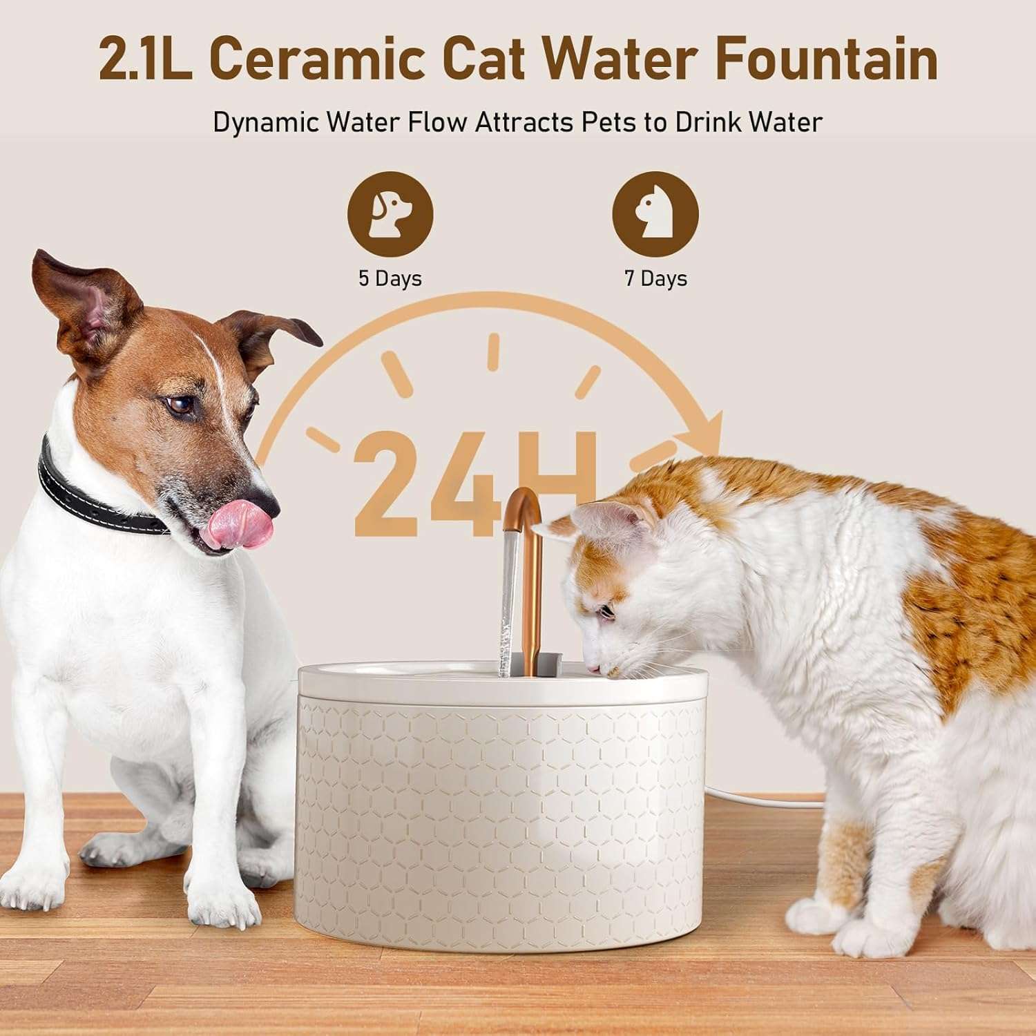 fuente de agua automatica de ceramica para gatos de 2.1 litros con bomba silenciosa y doble filtracion