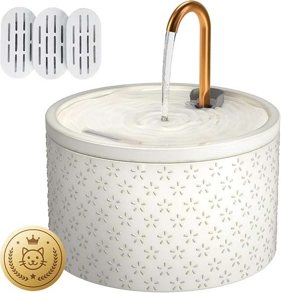 fuente de agua automatica de ceramica para gatos de 2.1 litros con bomba silenciosa y doble filtracion