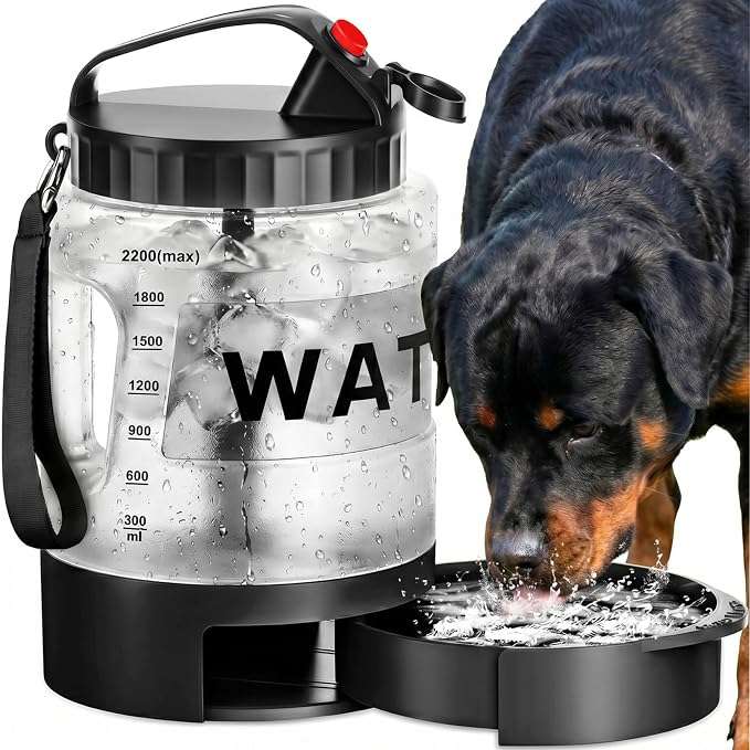 botella de agua portatil para perros grandes de 2.27 litros con cuenco extraible ideal para camping y viajes en auto
