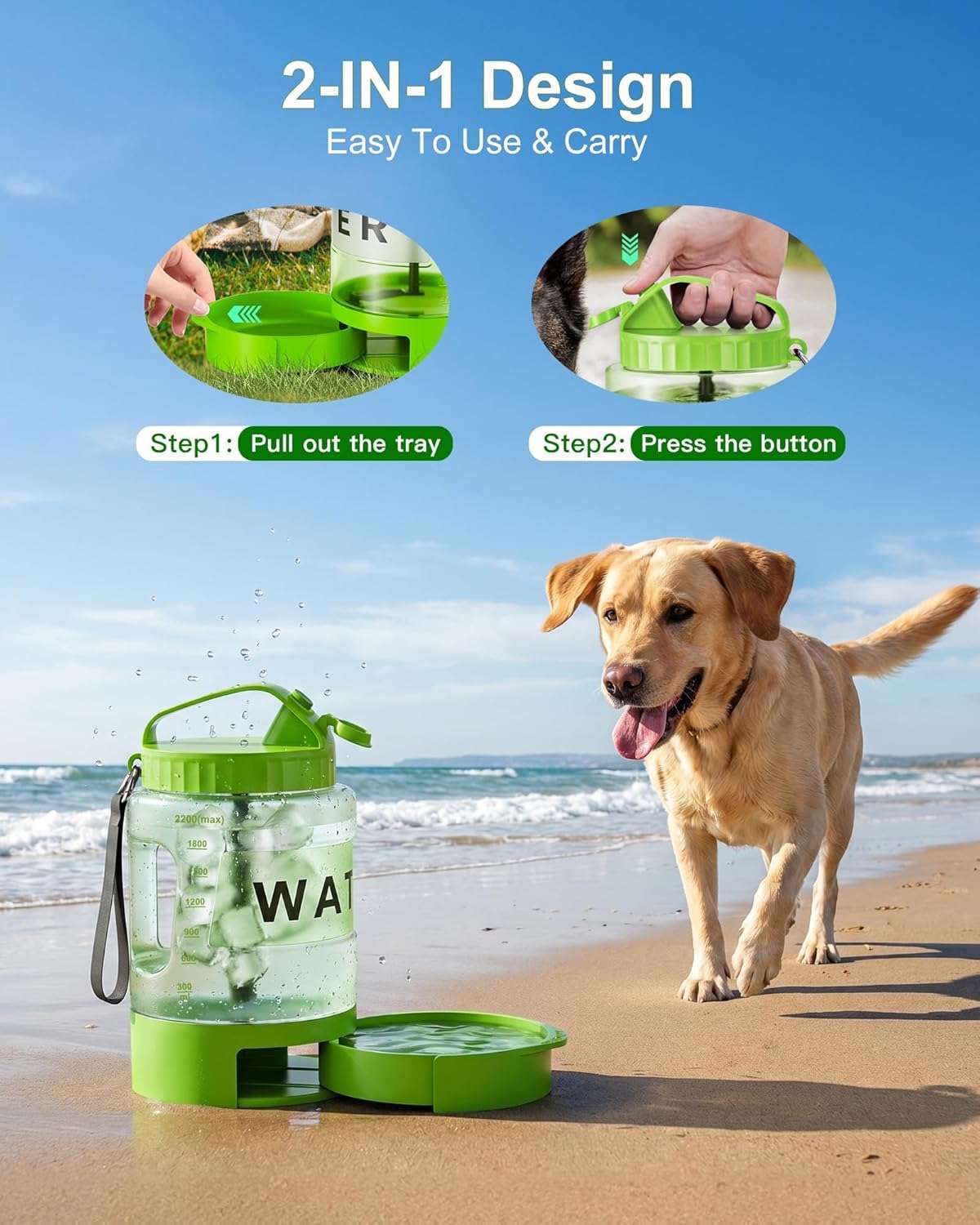 botella de agua portatil para perros grandes de 2.27 litros con cuenco extraible ideal para camping y viajes en auto