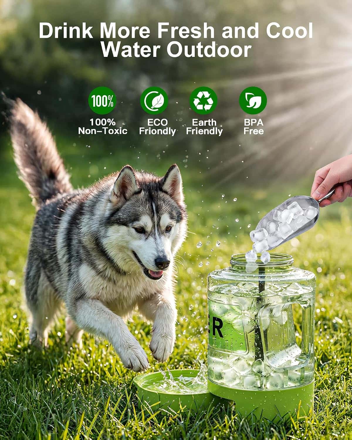 botella de agua portatil para perros grandes de 2.27 litros con cuenco extraible ideal para camping y viajes en auto