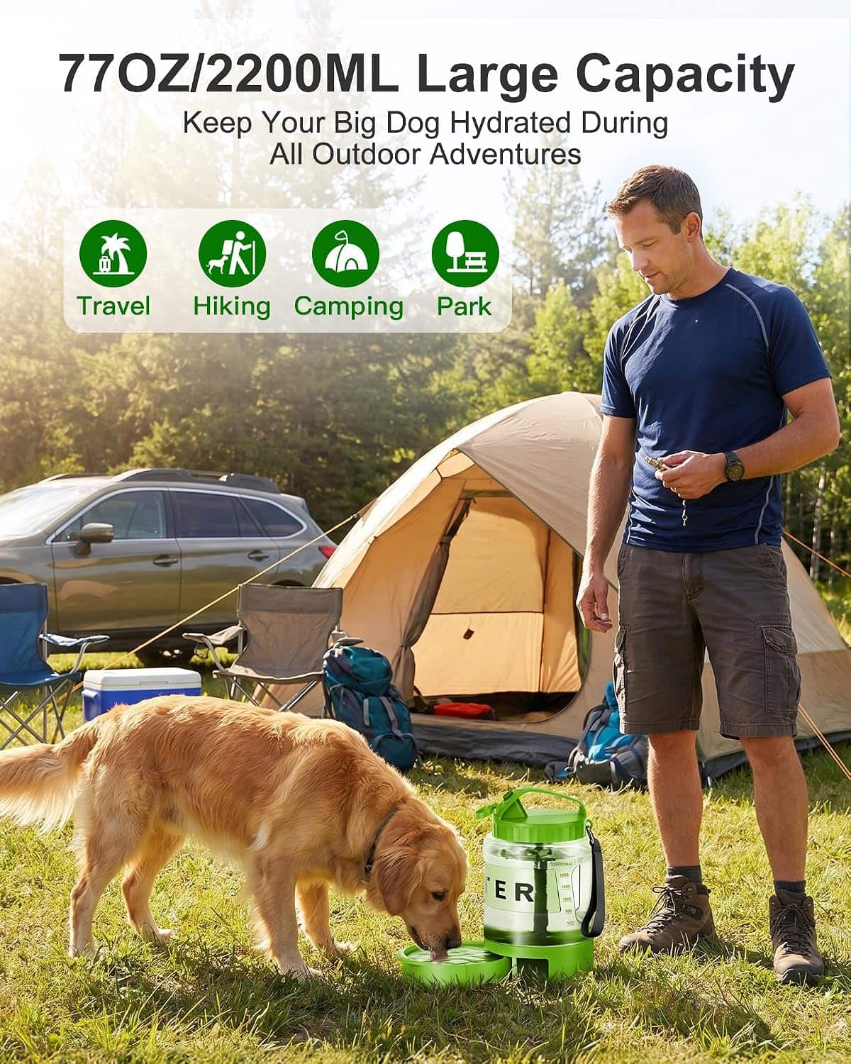 botella de agua portatil para perros grandes de 2.27 litros con cuenco extraible ideal para camping y viajes en auto