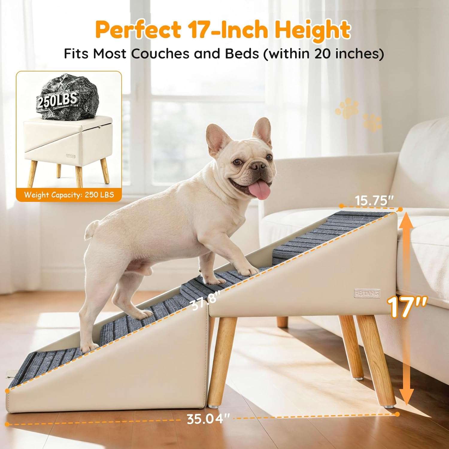 escalera y puff plegable para perros con cuatro escalones antideslizantes y altura de 43.18 centimetros
