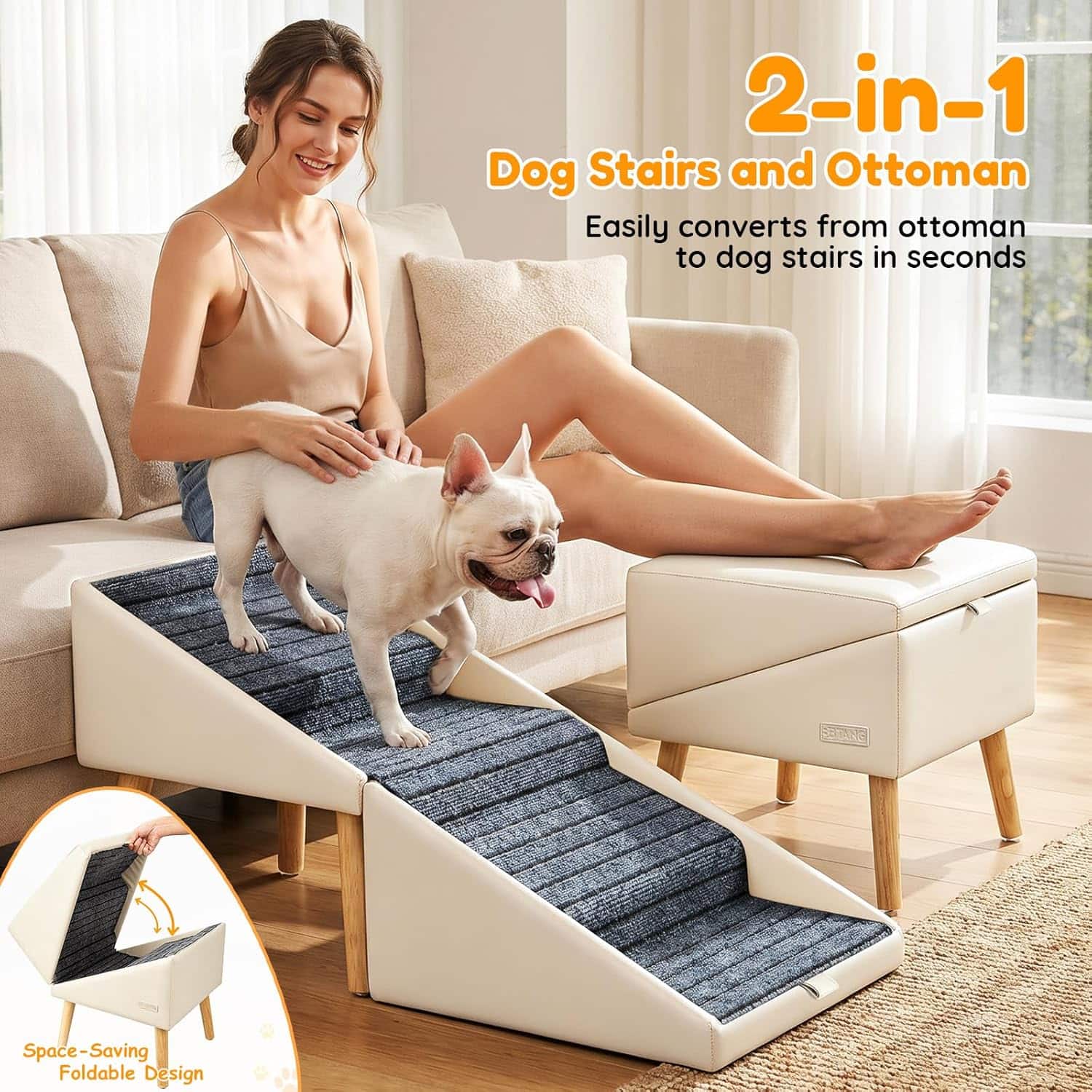 escalera y puff plegable para perros con cuatro escalones antideslizantes y altura de 43.18 centimetros