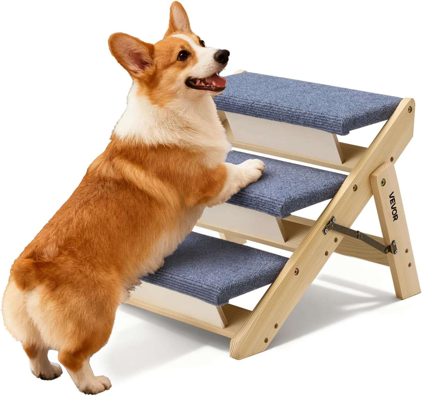 escalera de madera plegable para perros con 3 escalones superficie antideslizante y soporte de 68.04 kilogramos