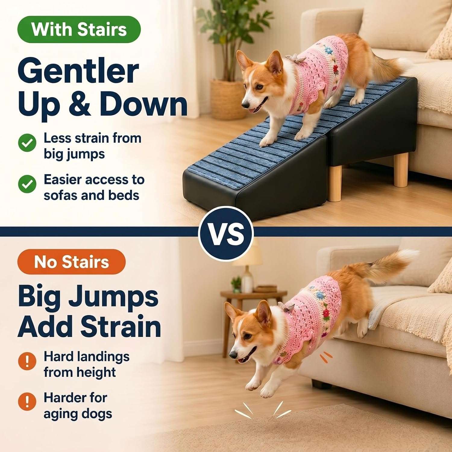 escalera y puff plegable de cuero marron para perros con superficie antideslizante y medidas de 80.01 por 34.29 centimetros