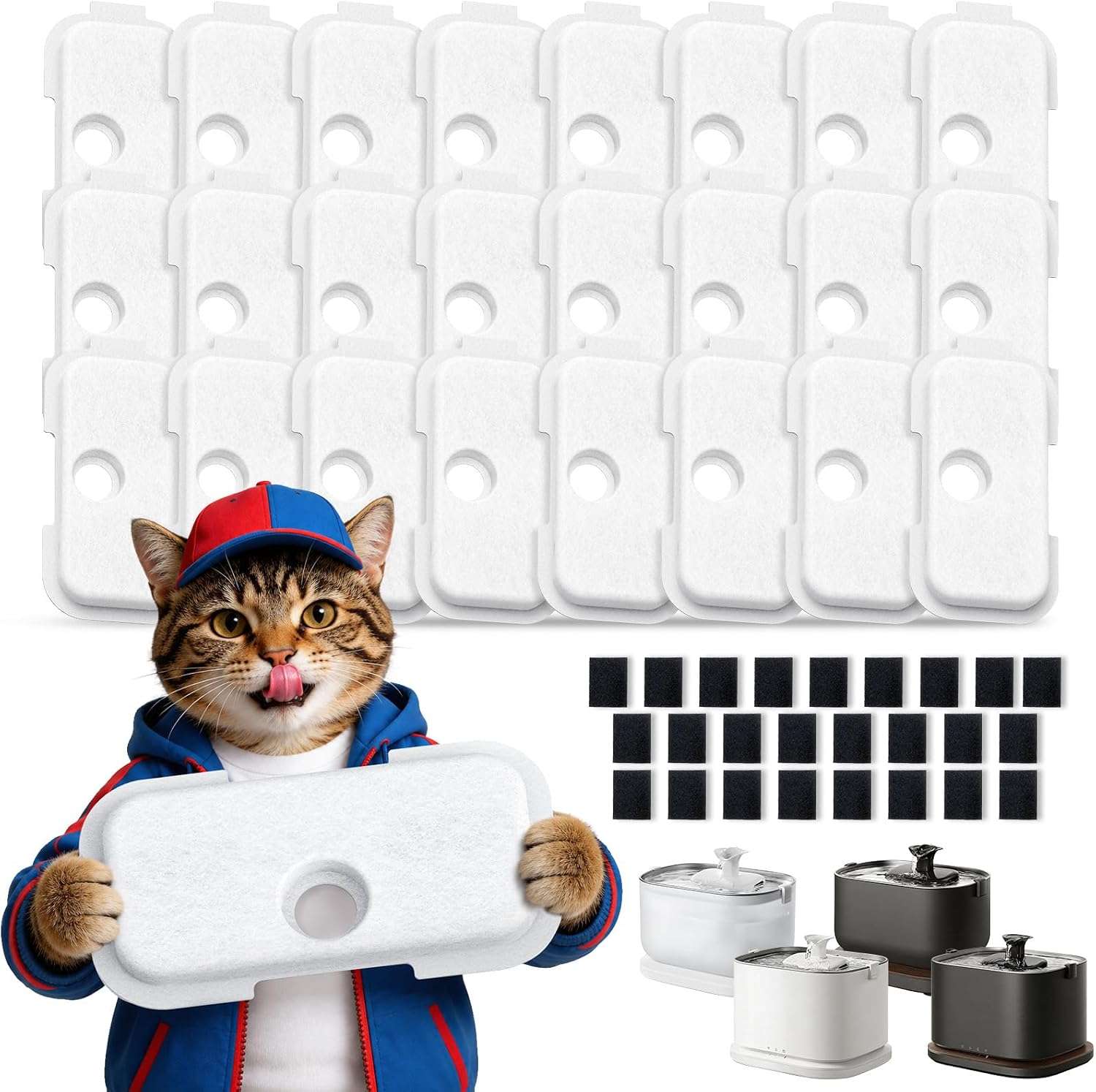 paquete de 50 filtros y esponjas de repuesto para fuente de agua de gatos modelos petlibro plwf005 plwf115 y plwf105