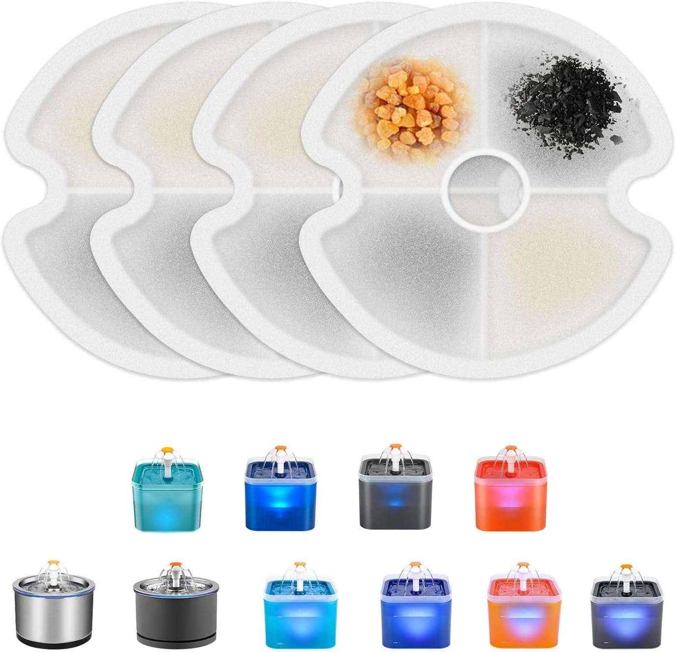 paquete de 4 filtros de repuesto de carbono y resina para fuente de agua felina de 2 litros