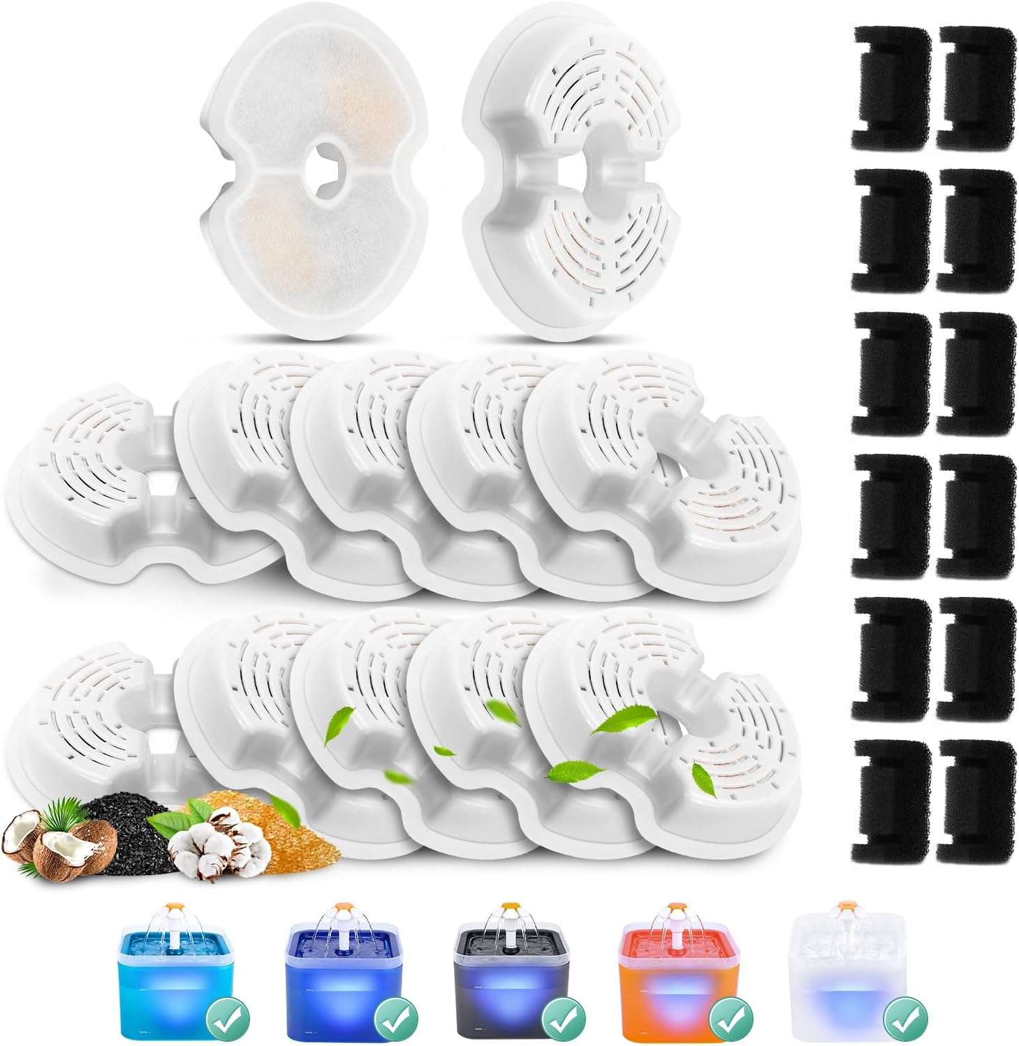 paquete de 12 filtros y esponjas de repuesto de filtracion cuadruple para fuente de agua felina de 2 litros