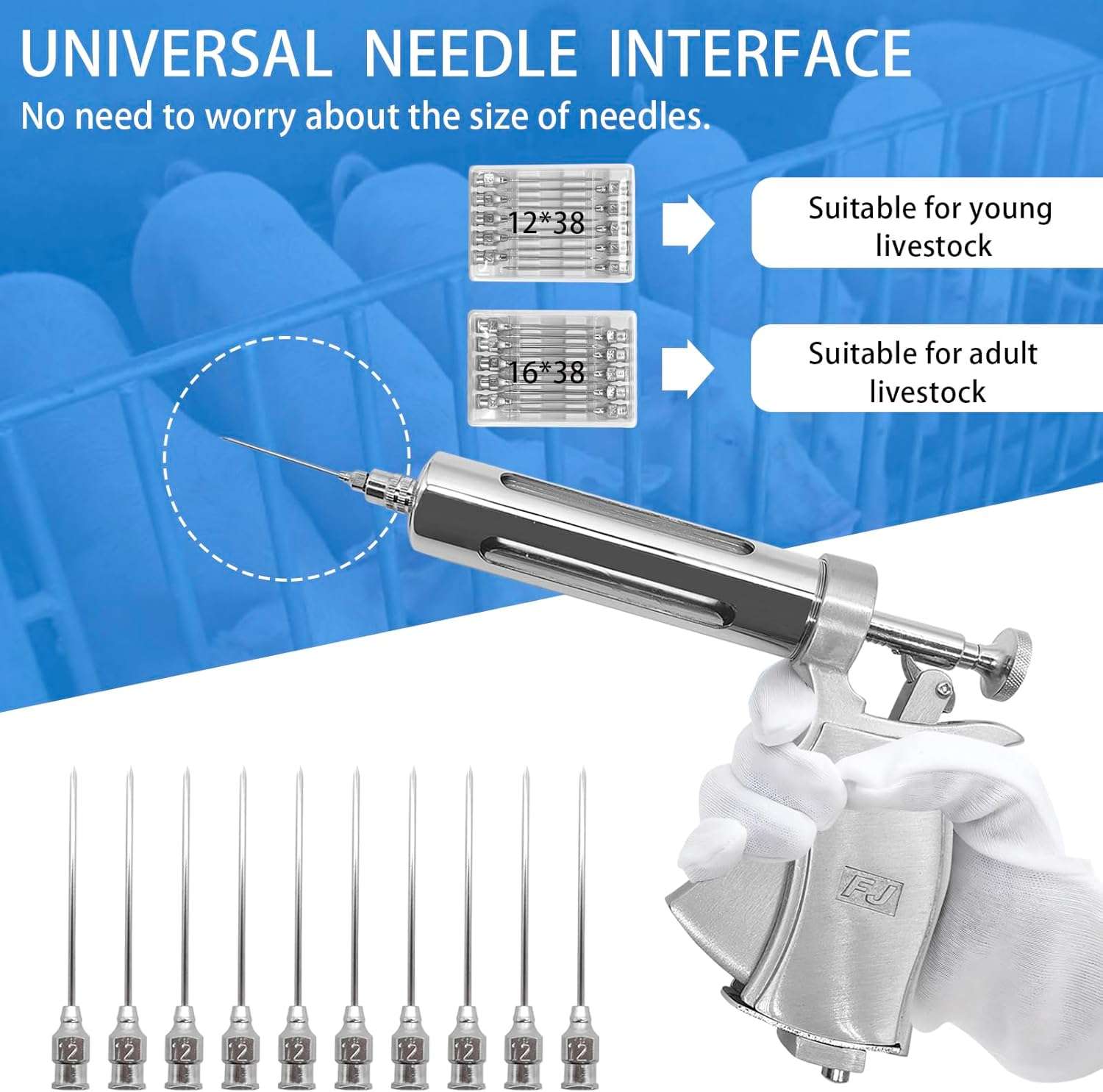 Jeringa Veterinaria Universal Inyeccion Semiautomatica Dosis Ajustable 50 ML 20 Agujas - Imagen 5