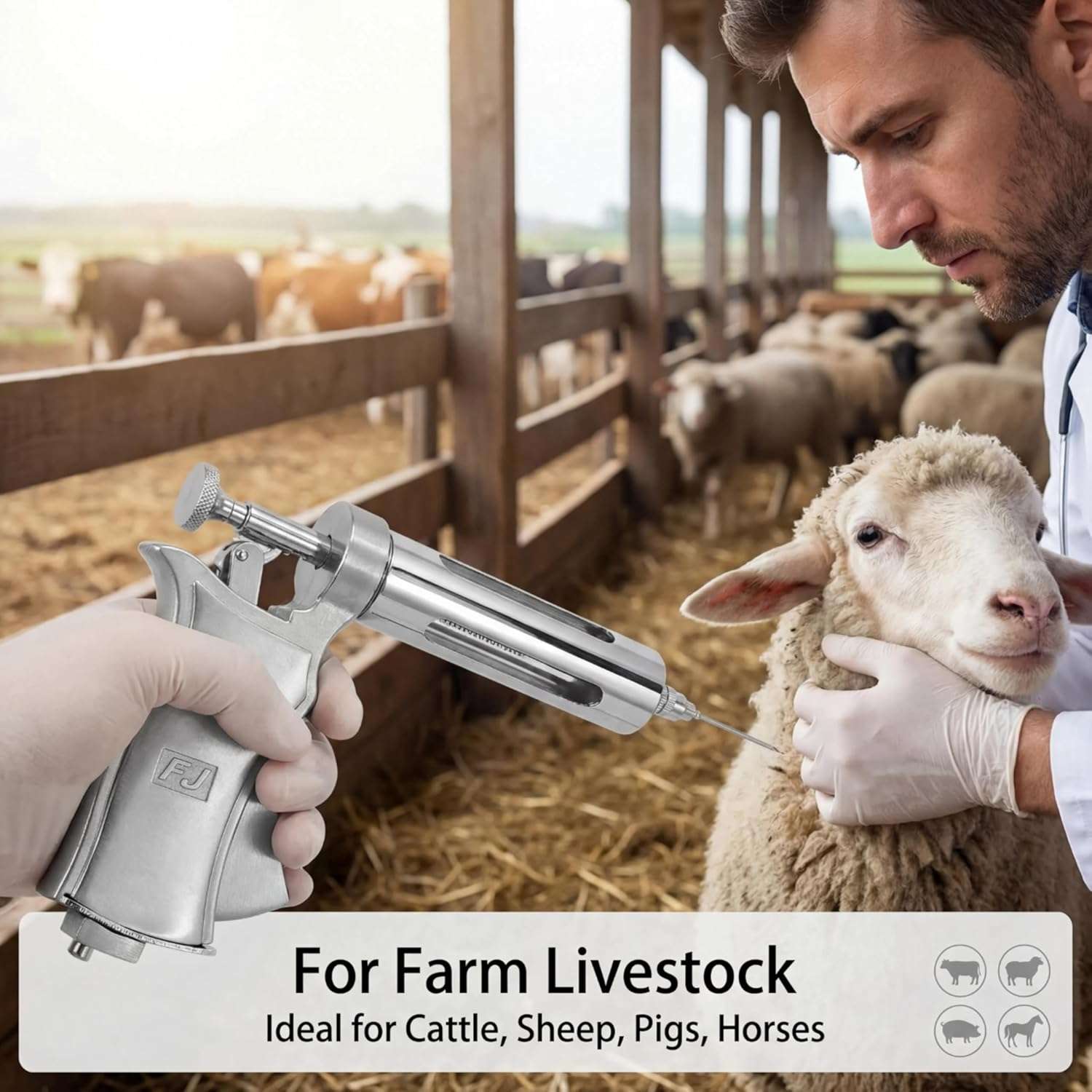 Jeringa Veterinaria Universal Inyeccion Semiautomatica Dosis Ajustable 50 ML 20 Agujas - Imagen 4