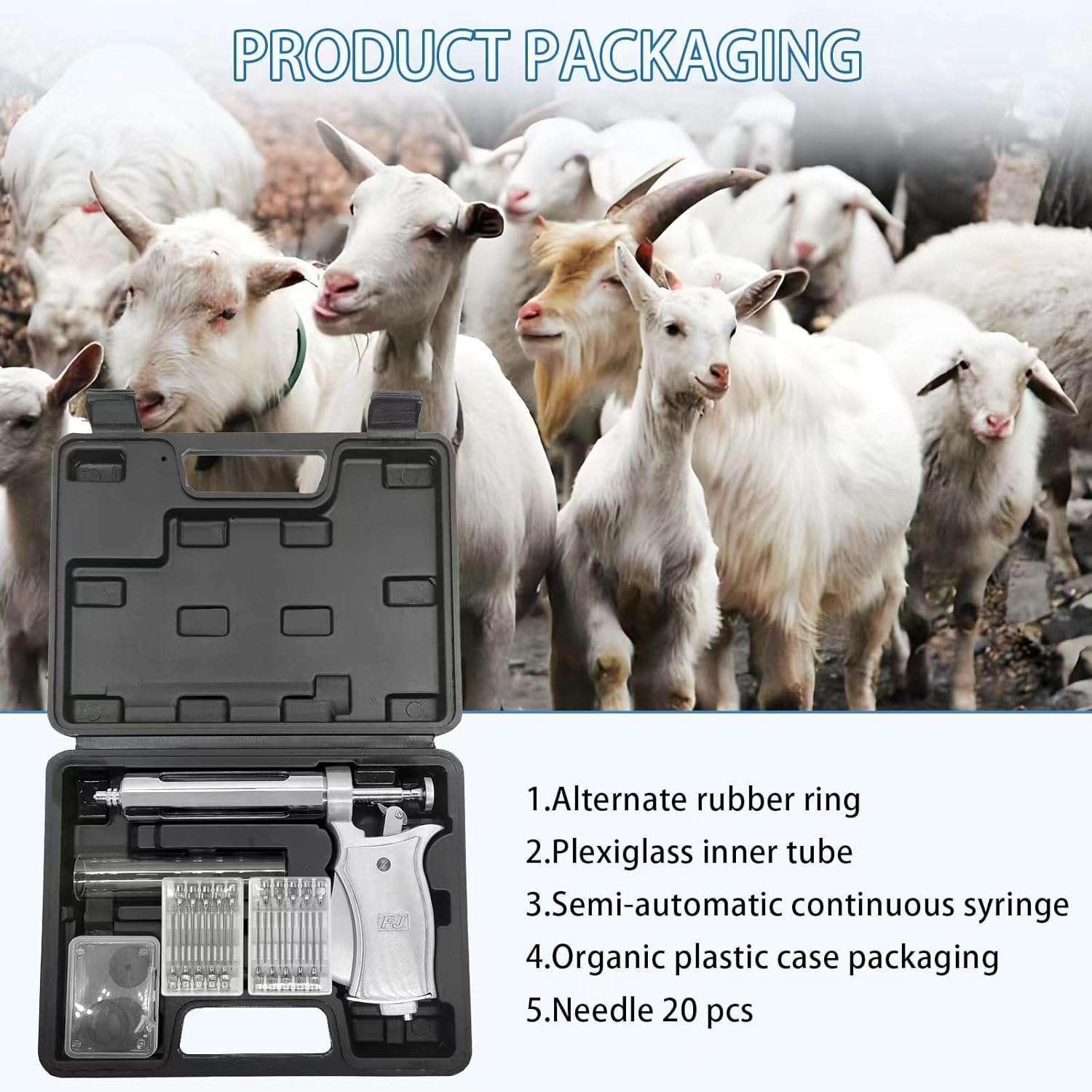 Jeringa Veterinaria Universal Inyeccion Semiautomatica Dosis Ajustable 50 ML 20 Agujas - Imagen 2