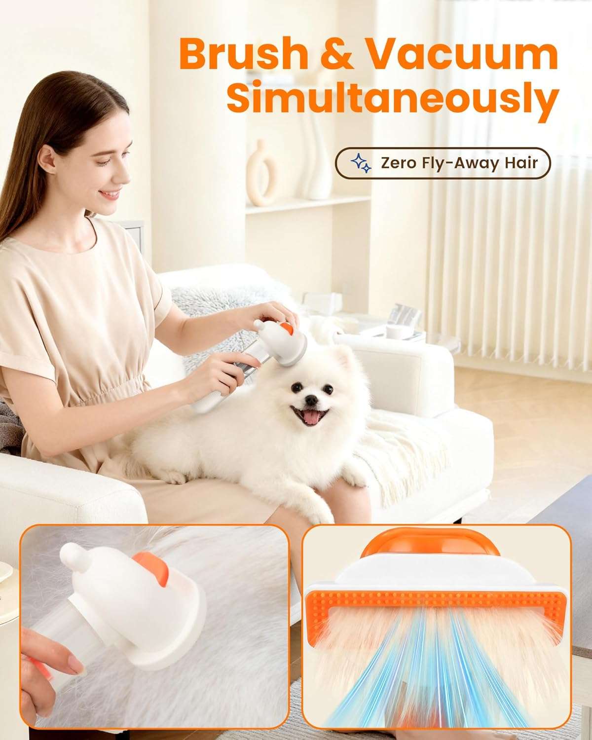 Kit Aseo Perros Cepillo Quita Pelo Aspiradora Integrada Blanco - Imagen 6