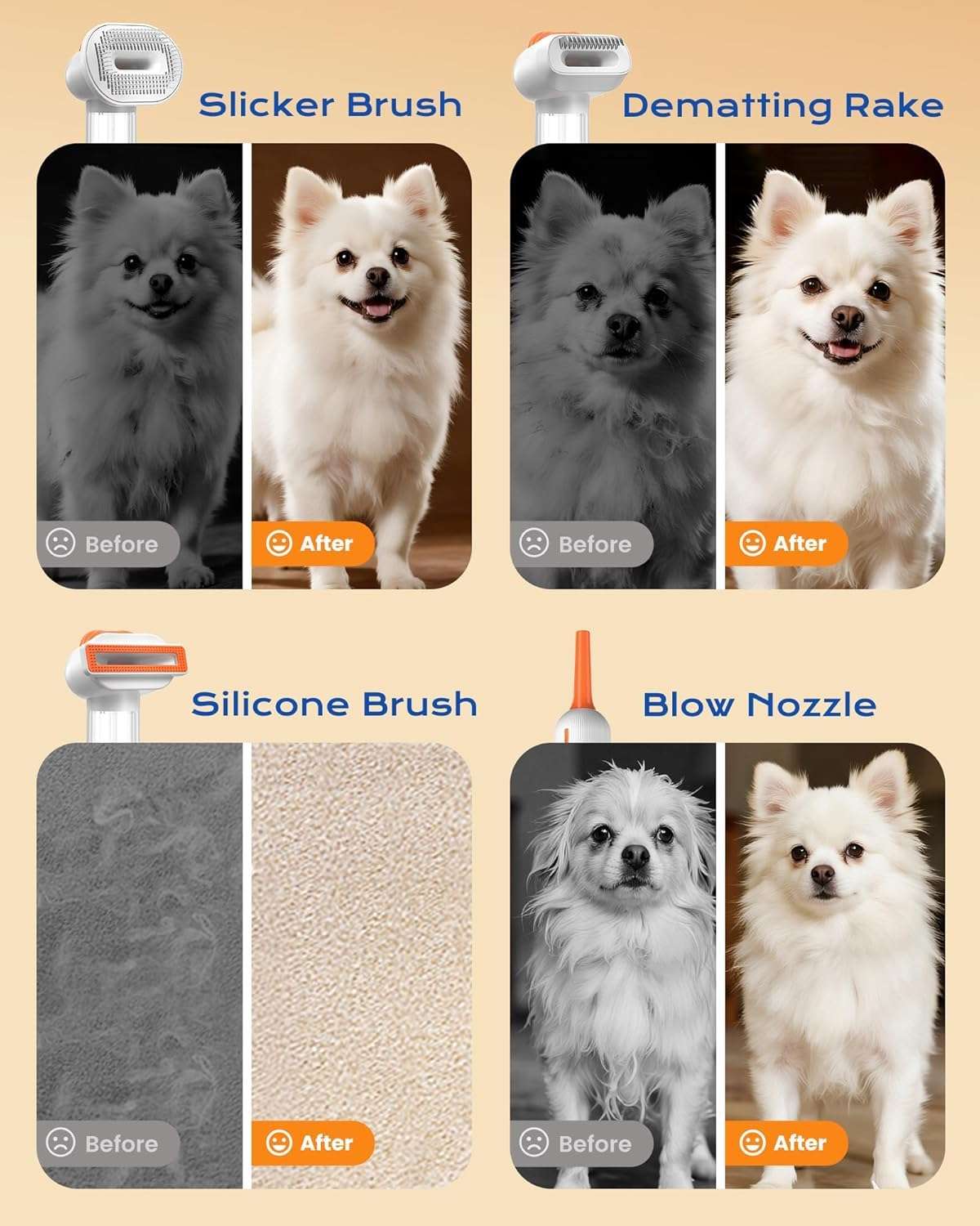 Kit Aseo Perros Cepillo Quita Pelo Aspiradora Integrada Blanco - Imagen 5