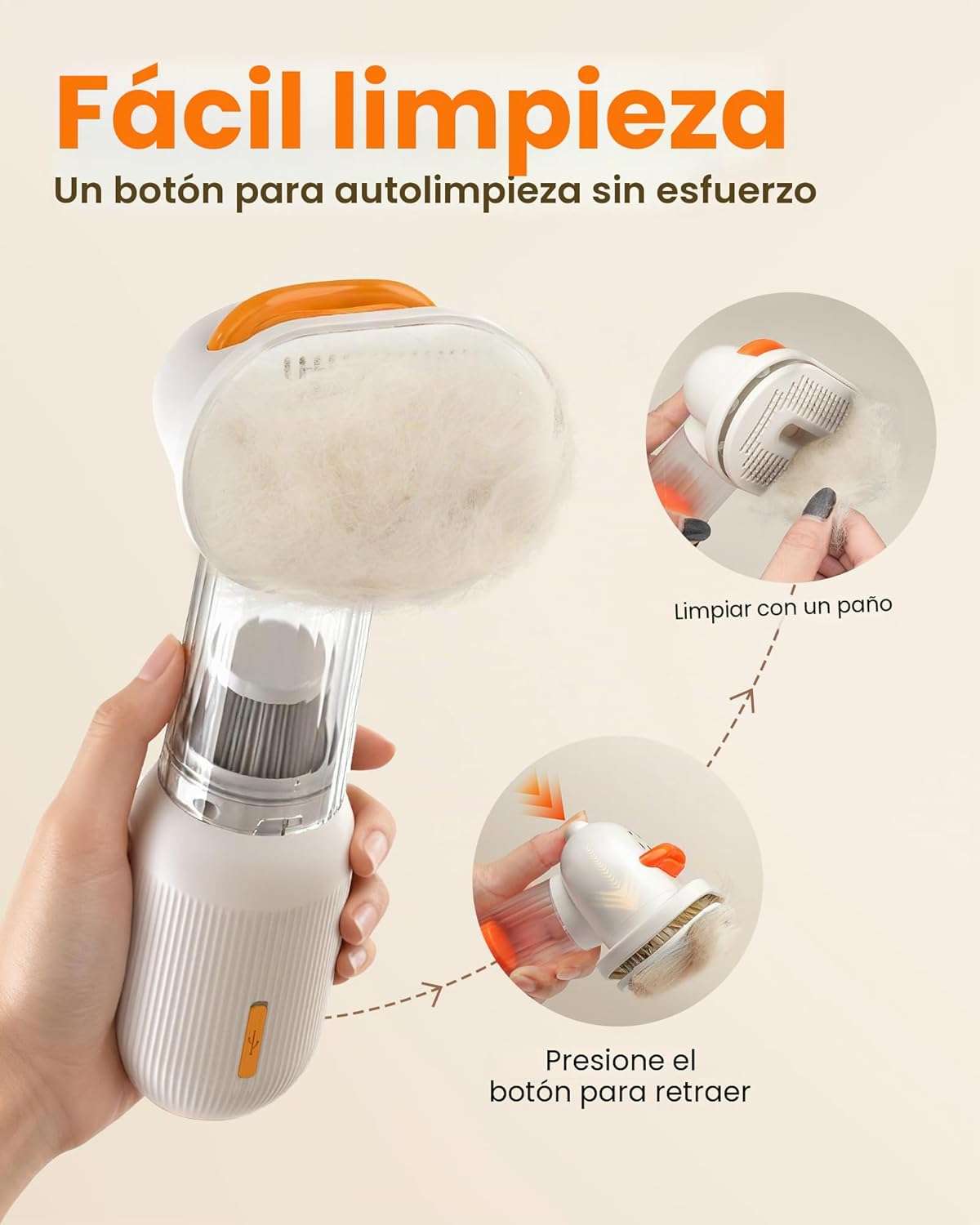 Kit Aseo Perros Cepillo Quita Pelo Aspiradora Integrada Blanco - Imagen 3