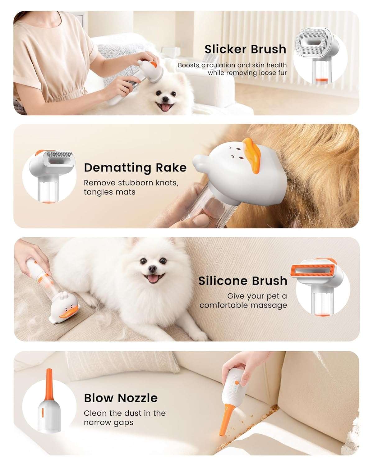 Kit Aseo Perros Cepillo Quita Pelo Aspiradora Integrada Blanco - Imagen 2