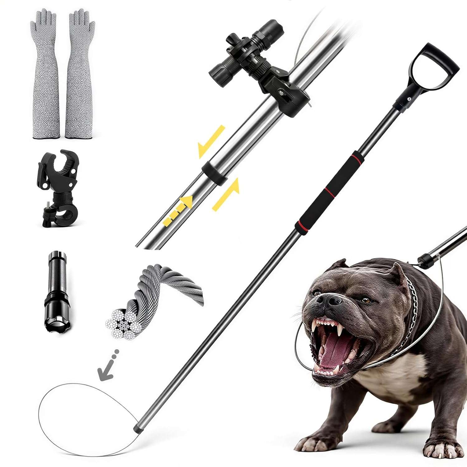 poste de captura de animales ajustable de 152.40 a 233.68 centimetros con guantes y linterna ideal para chile