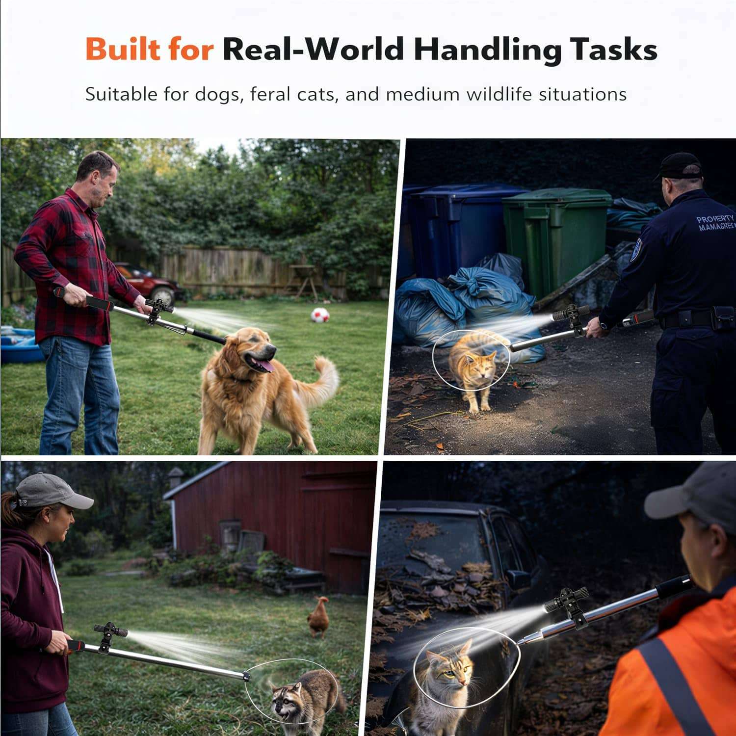 poste de captura de animales ajustable de 152.40 a 233.68 centimetros con guantes y linterna ideal para chile