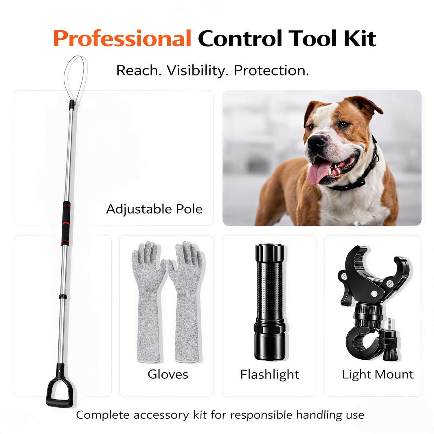 poste de captura de animales ajustable de 152.40 a 233.68 centimetros con guantes y linterna ideal para chile