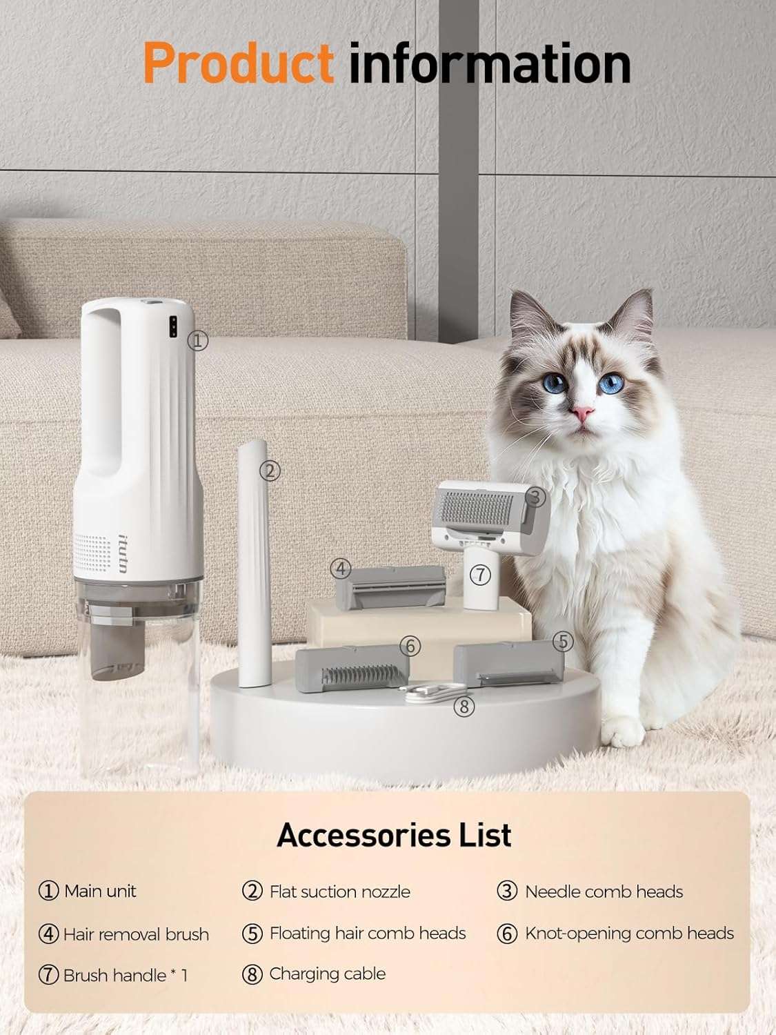 aspiradora inalambrica de aseo para perros y gatos de 27x8x7 centimetros con cepillos intercambiables ideal para chile