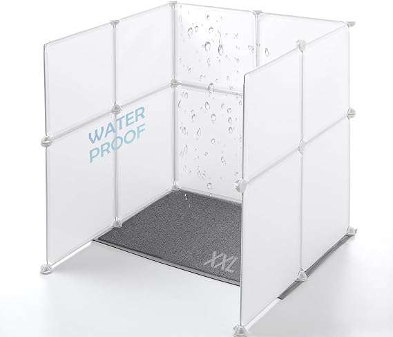 protector contra salpicaduras armable para arenero de gatos con alfombra y medidas de 52.07 por 35.05 por 44.70 centimetros