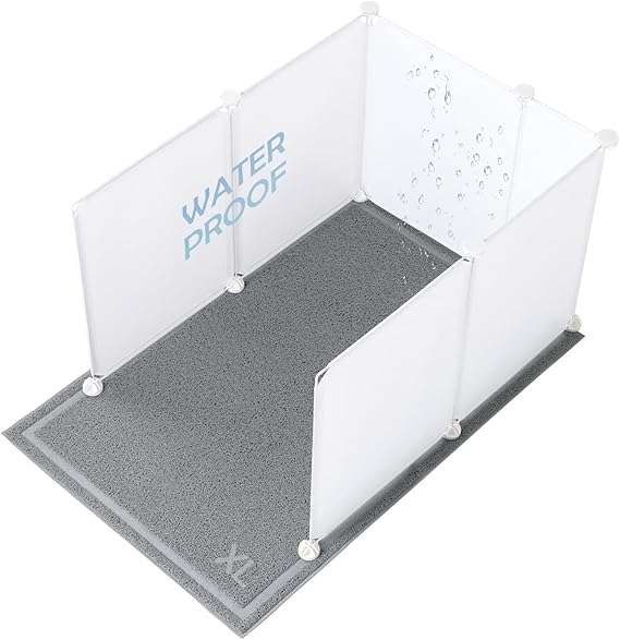 protector contra salpicaduras armable para arenero de gatos con alfombra y medidas de 52.07 por 35.05 por 44.70 centimetros
