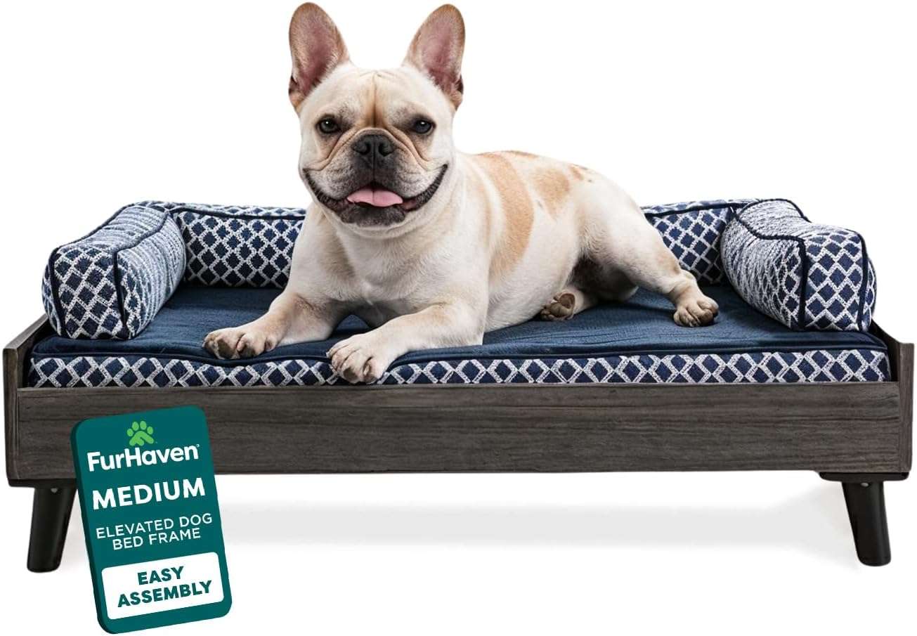 marco elevado para cama de perro de 81.28 centimetros con base de listones de bambu y patas de metal reforzadas ideal para interiores en chile