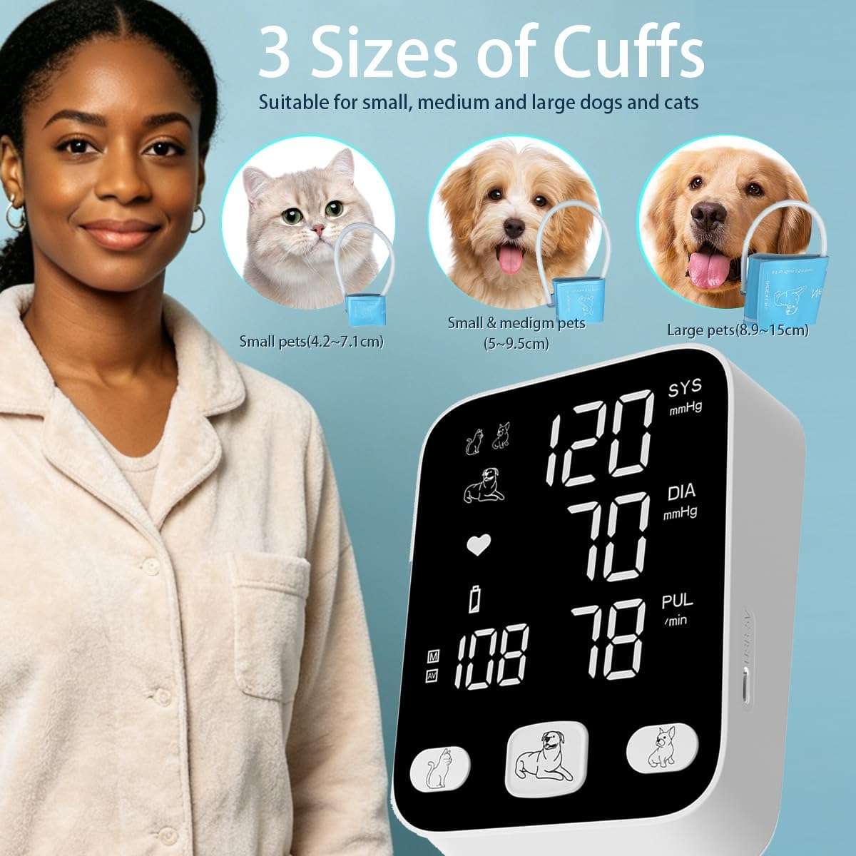monitor de presion arterial veterinario lbo con pantalla extra grande alerta cardiaca y tres brazaletes ideal para chile