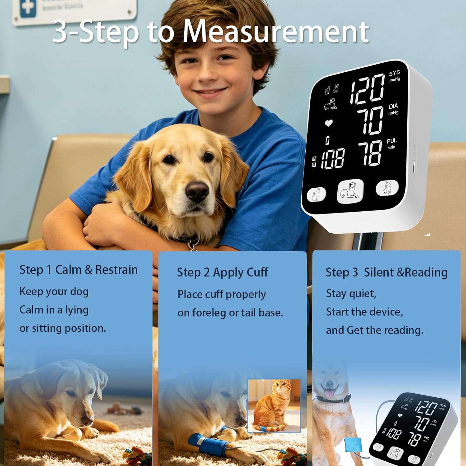 monitor de presion arterial veterinario lbo con pantalla extra grande alerta cardiaca y tres brazaletes ideal para chile
